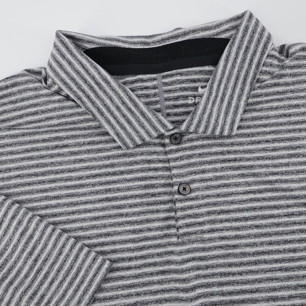 Nike Tiger Woods Dri-FIT Striped Performance Polo Shirt Grey Mens XL